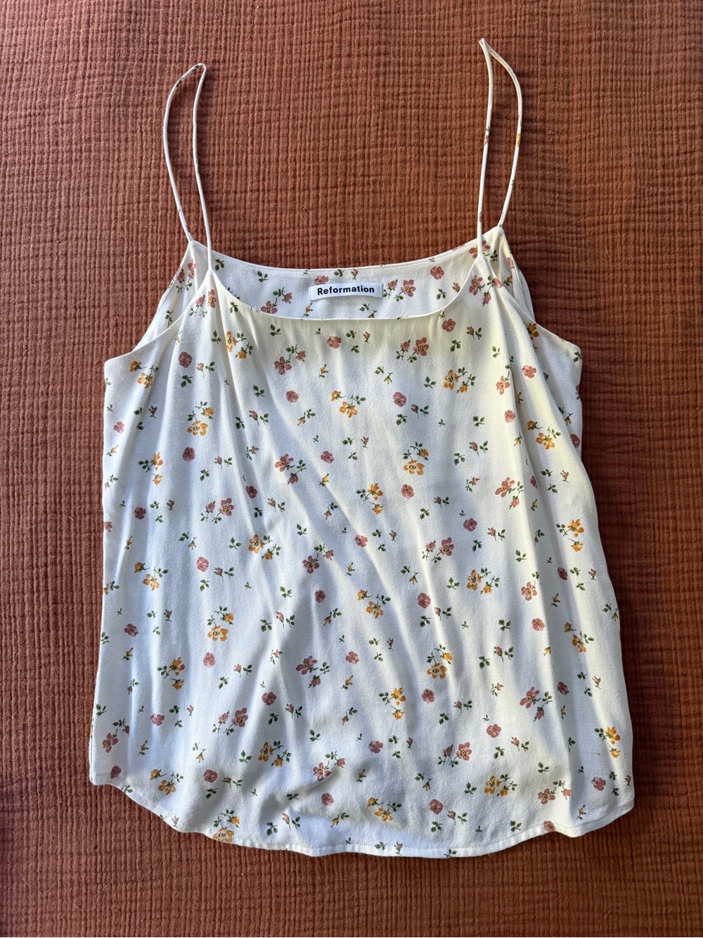 Reformation White Floral Cami Tank Top, Size Small
